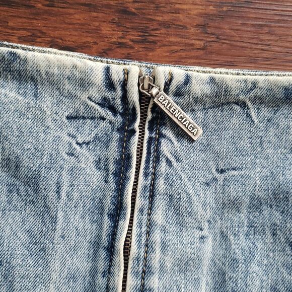 Balenciaga Blue Edgy Feminine Old Money Quiet Lux Godet Acid Wash Skirt Size 40 - Picture 10 of 10